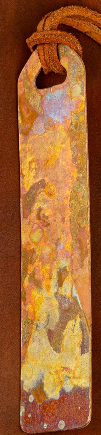 Handmade Copper Bookmark with Leather Tassel, Made in USA (Patina)