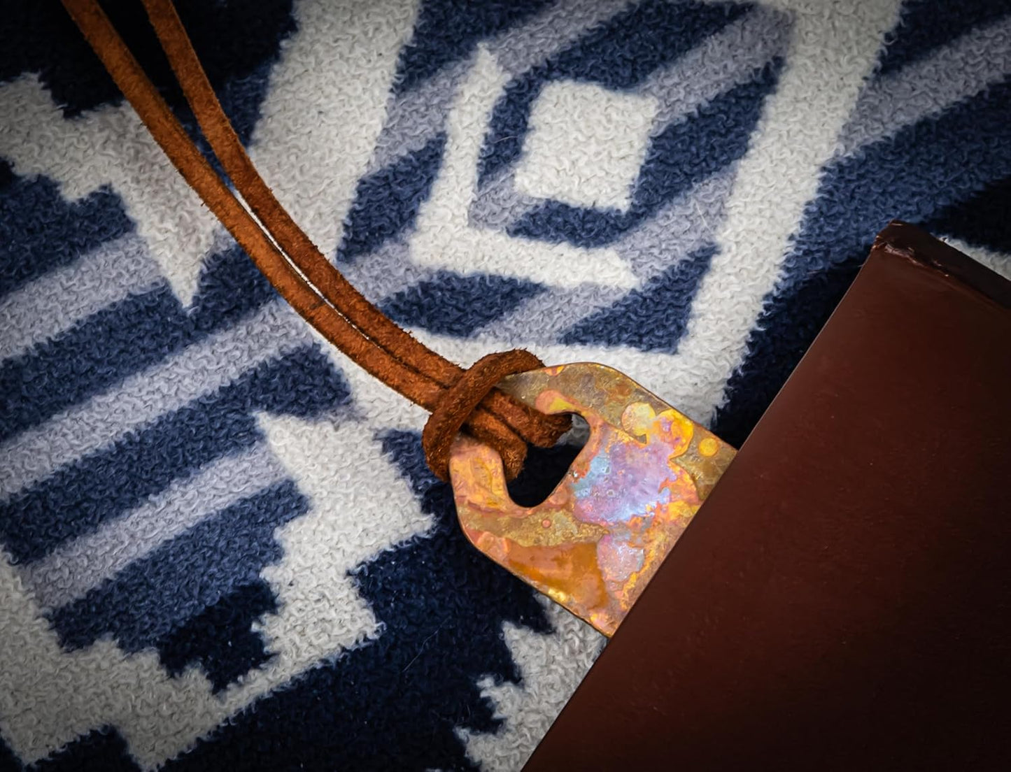 Handmade Copper Bookmark with Leather Tassel, Made in USA (Patina)