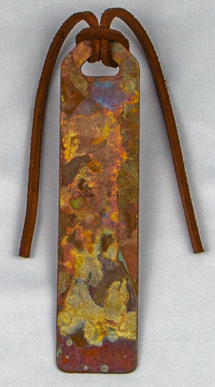 Handmade Copper Bookmark with Leather Tassel, Made in USA (Patina)